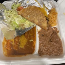 3 enchiladas, rice , beans and taco with 2 flour tortillas!!!! under 14$ !!! 3 enchiladas, rice , beans and taco with 2 flour tortillas!!!! under 14$ !!!