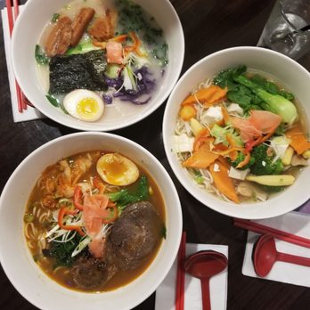 Reren Lamen & Bar - Grilled Chicken Lamen- upper left Buddha Lamen- right Kung Fu Noodles- bottom left - Ramen Near Me - Washington, DC, District of Columbia