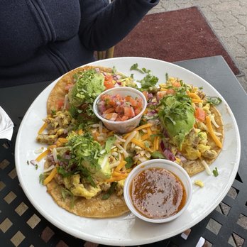 Antoine's Cafe - Breakfast tacos. Note the avocado garnish. - Breakfast & Brunch Near Me - San Clemente, California