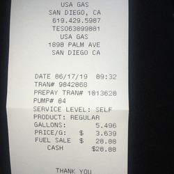 USA Gasoline - Receipt, $20 and this is not accurate
