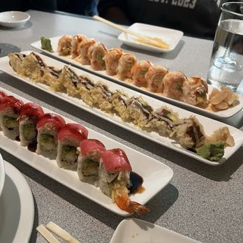 Osake - 1st Martini Prawns,  Middle Crunchy Spicy Tuna Roll,  3. Utah Roll - Japanese Near Me - Santa Rosa, California