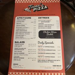 Teena's Pizza - Menu