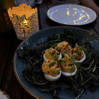 The Front Yard - Deviled Eggs with Candied Bacon - Breakfast & Brunch Near Me - North Hollywood, California The Front Yard - Deviled Eggs with Candied Bacon - Breakfast & Brunch Near Me - North Hollywood, California