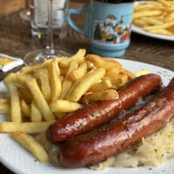 Beef sausage with fries