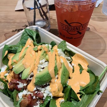 Journey Coffee - Egg white wrap over greens with blue cheese crumbles and a herbal blueberry lemonade. - Coffee & Tea Near Me - Fairfield, California