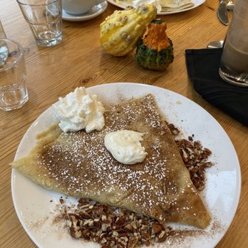 For Crepe Sake - Gluten-free cinnamon roll crepe, with an iced mocha (right), and a berry tart crepe with a chai latte. - Creperies Near Me - East Lansing, Michigan For Crepe Sake - Gluten-free cinnamon roll crepe, with an iced mocha (right), and a berry tart crepe with a chai latte. - Creperies Near Me - East Lansing, Michigan
