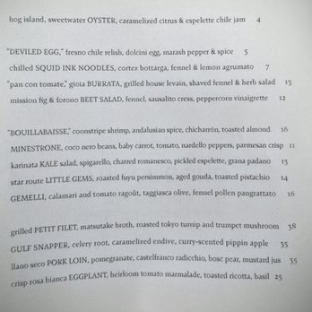 Octavia - Dinner menu. Sun 2016-10-23 - New American Near Me - San Francisco, California Octavia - Dinner menu. Sun 2016-10-23 - New American Near Me - San Francisco, California