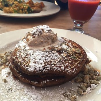 Cafe Flora - Short stack pumpkin pancakes, strongly spiced, fluffy, excellent. Beet-pineapple-ginger juice, good not great. Tofu scramble, good but oily. - Vegetarian Near Me - Seattle, Washington Cafe Flora - Short stack pumpkin pancakes, strongly spiced, fluffy, excellent. Beet-pineapple-ginger juice, good not great. Tofu scramble, good but oily. - Vegetarian Near Me - Seattle, Washington