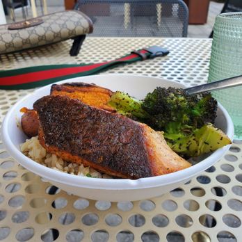 Naked Farmer - Faroe Island Salmon + Charred Broccoli and Brown Rice with Beets and Goat Cheese! - New American Near Me - Sunrise, Florida Naked Farmer - Faroe Island Salmon + Charred Broccoli and Brown Rice with Beets and Goat Cheese! - New American Near Me - Sunrise, Florida