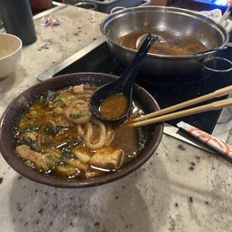 Spicy miso broth with vegi plate