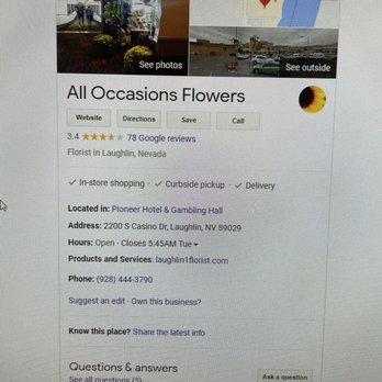 All Occasions Flowers - His shop hasn't been in the Pioneer for over 3 years.  Confirmed that with the hotel this morning. - Florists Near Me - Laughlin, Nevada