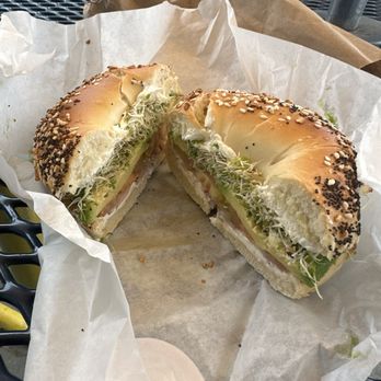 5th Ave Bagelry - Heavenly Veggie on Works Bagel - Bagels Near Me - Buena Park, California