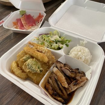 UMI Sushi - 3 item Bento special with chicken teriyaki, mixed tempura and sashimi - Sushi Bars Near Me - Ocean Shores, Washington UMI Sushi - 3 item Bento special with chicken teriyaki, mixed tempura and sashimi - Sushi Bars Near Me - Ocean Shores, Washington