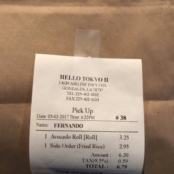 Hello Tokyo II - Avocado Roll & side order of fried rice! Deliiiiish! - Japanese Near Me - Gonzales, Louisiana Hello Tokyo II - Avocado Roll & side order of fried rice! Deliiiiish! - Japanese Near Me - Gonzales, Louisiana