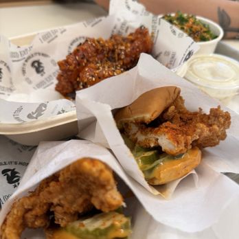 Fuku - Og chicken Sando/ cut in half - Salad Near Me - Coral Gables, Florida