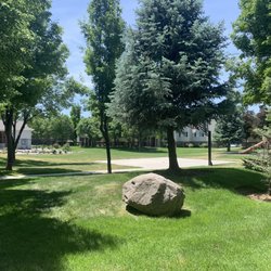 Pinebrook - Pool area on the left, half basketball court (there is a full one in another area of the complex) and a playground on the right.