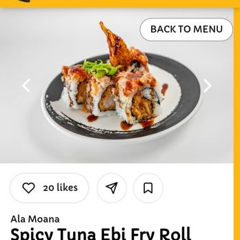 Genki Sushi - SPICY TUNA EBI FRY ROLL"    As the menu advertises - Sushi Bars Near Me - Honolulu, Hawaii