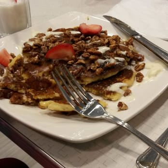 Mitzi's Table - Cinnamon swirl pancakes. The candied pecans totally make the dish! - American Near Me - Bethlehem, Pennsylvania Mitzi's Table - Cinnamon swirl pancakes. The candied pecans totally make the dish! - American Near Me - Bethlehem, Pennsylvania