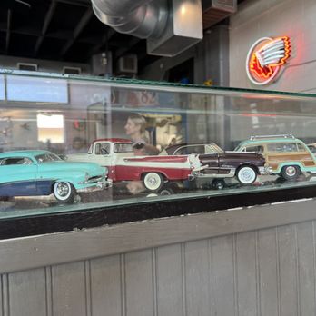 MG's - Display shelf of model cars - Burgers Near Me - Sherman, Texas