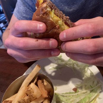The Lowry - Bacon Cheeseburger with Egg, with a side of fries. Juicy with a hint of sweetness. - Bars Near Me - Minneapolis, Minnesota