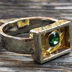 Jewels On 5th - Custom made ring in 14k white and 18k gold with a green garnet.