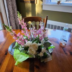 Dale's Flowers from the Heart - What I received! Only three white roses and green paper. Looks like it's for Easter, not funeral!