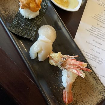 Shiro's - 4th course Sweet Shrimp, scallop, Sea Urchin - Sushi Bars Near Me - Seattle, Washington