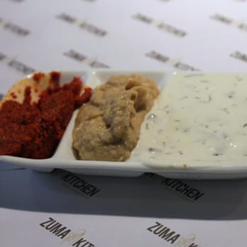 Muma Kitchen - Complimentary plate: Acili ezme, hummus, tzatziki - Turkish Near Me - Los Angeles, California Muma Kitchen - Complimentary plate: Acili ezme, hummus, tzatziki - Turkish Near Me - Los Angeles, California
