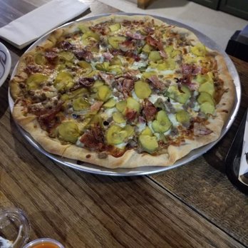 Torlone Pizza - Custom bacon cheeseburger pizza with a side of Mac sauce and hot sauce - Pizza Near Me - Harpers Ferry, West Virginia