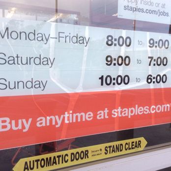 Staples - Staples Hours Mon - Fri 8:00am - 9:00pm Saturday 9am - 7:00pm Sunday 10am - 6:00pm - Printing Services Near Me - Riverside, California