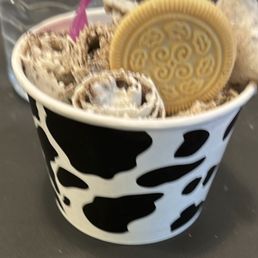 a cup of ice cream and a cookie a cup of ice cream and a cookie