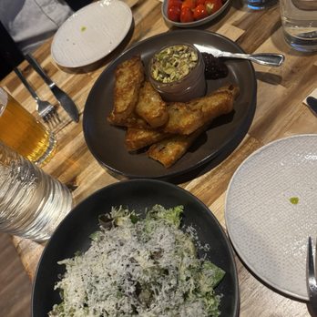 Osteria Il Muro - Baby greens salad, duck liver patte, stuffed peppers (our favorite thing of the night) - Italian Near Me - Denton, Texas