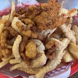 Harpers Catfish - Seafood Platter (catfish, clams, shrimp, oysters, hush puppies, fries)