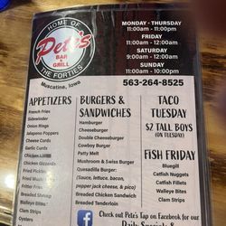 Pete's Tap - Menu