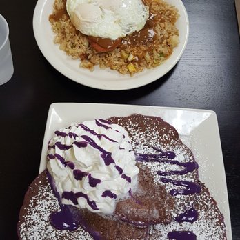 Scramblers Cafe - Loco Moco with fried rice and spam. Ube pancakes! - Breakfast & Brunch Near Me - Norco, California