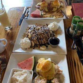 Naples Brunch - From top to bottom: Classic Benedict, Elvis Special pancakes, Lobster Benedict - Breakfast & Brunch Near Me - Naples, Florida Naples Brunch - From top to bottom: Classic Benedict, Elvis Special pancakes, Lobster Benedict - Breakfast & Brunch Near Me - Naples, Florida
