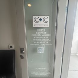 Exterior outside entrance of C. P. Richards Signs - Glass door vinyl graphics with hours, information, and QR code installed by our team. - El Cajon, California Exterior outside entrance of C. P. Richards Signs - Glass door vinyl graphics with hours, information, and QR code installed by our team. - El Cajon, California