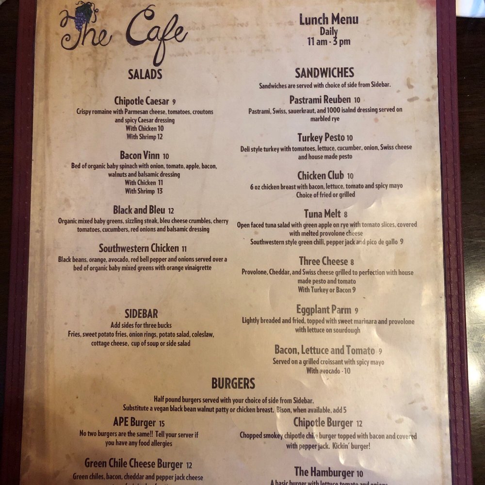 The Cafe - Food Menu - Burgers Near Me - Sonoita, Arizona