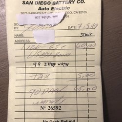 Receipt of the used battery I got