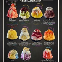 Hawaiian Ninja Shave Ice - Menu of main options