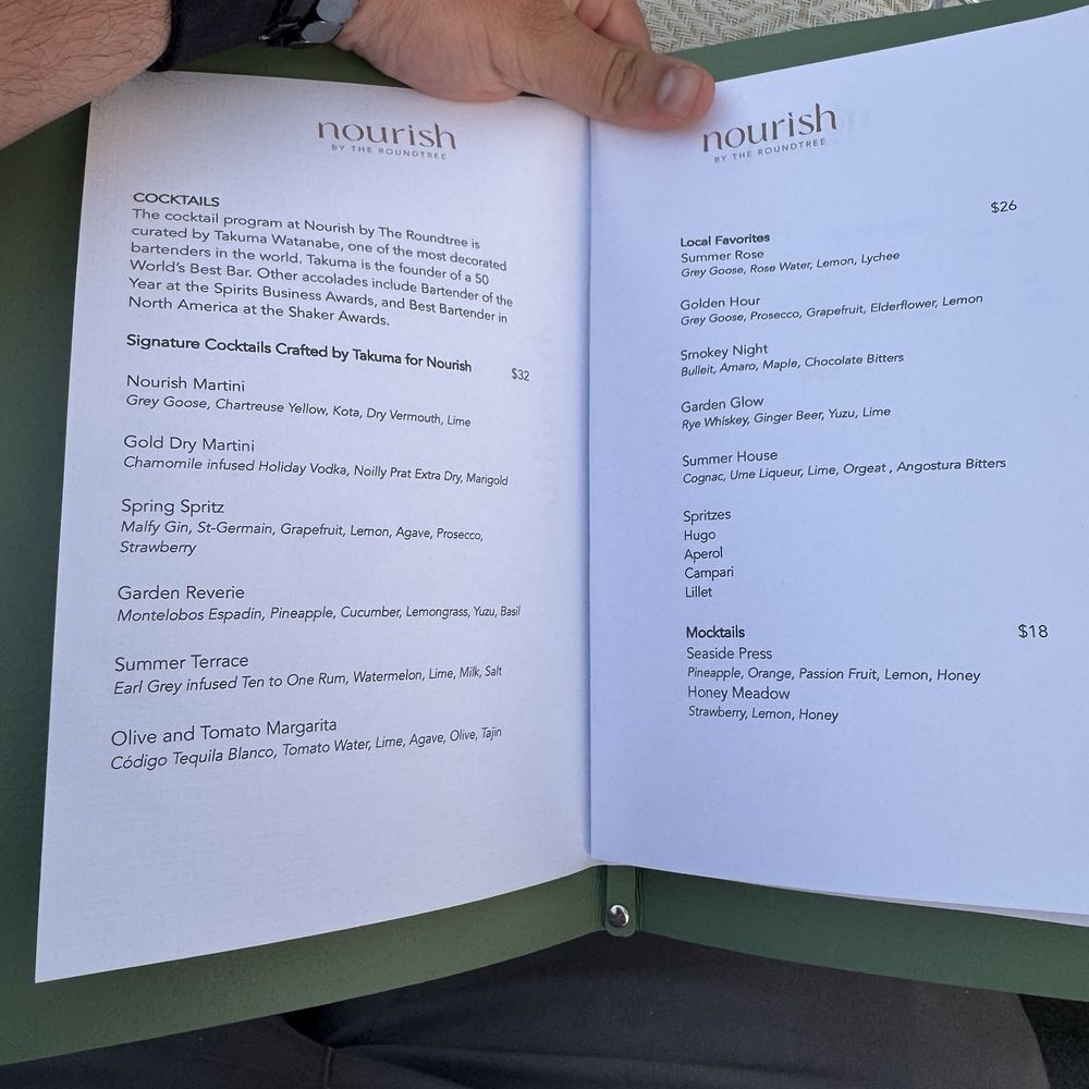 Nourish by The Roundtree - Drink menu - Seafood Near Me - Bridgehampton, New York