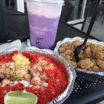 SÍPP Cafe - Ube milkshake, chicken and elotes with Flaminio hot Cheetos - Fast Food Near Me - Glendale, Arizona