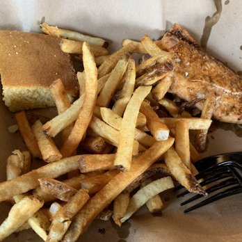 Mission BBQ - Salmon + fries + cornbread - Barbeque Near Me - Annapolis, Maryland Mission BBQ - Salmon + fries + cornbread - Barbeque Near Me - Annapolis, Maryland