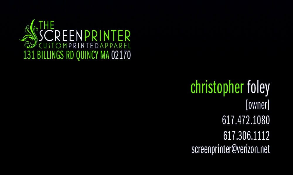 THE SCREEN PRINTER 131 Billings Rd, Quincy, Massachusetts Printing Services Phone Number