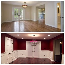 Before and after with the new recessed lights - the lighting allowed me to finally paint the walls of my dining room a deep red!