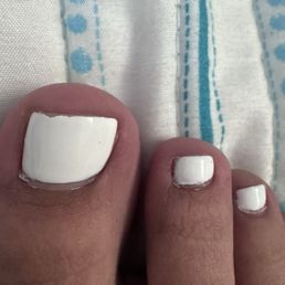 Fresh "pedicure" the polish is all over my toes, it looks cracked, no cuticle removal.