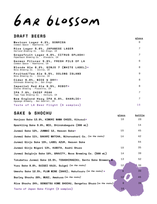 Menu photo 1 Bar Blossom San Gabriel, CA Menu photo 1 Bar Blossom San Gabriel, CA