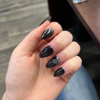 Island Nails Lounge - Black nails with spiderwebs - Nail Salons Near Me - Cypress, Texas Island Nails Lounge - Black nails with spiderwebs - Nail Salons Near Me - Cypress, Texas