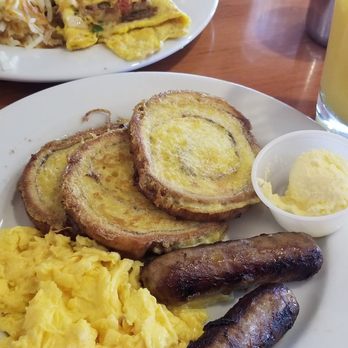 Sir Hobo's - French cinnamon toast with scrambled eggs and sausage link - Tasty Trios for $8.99 - American Near Me - Sun Prairie, Wisconsin