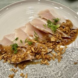 Albacore with crispy onions